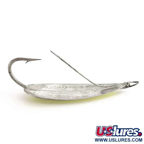 Vintage   Weedless Johnson Silver Minnow UV, 2/5oz Silver / Chartreuse / UV Glow in UV light, Fluorescent fishing spoon #7711