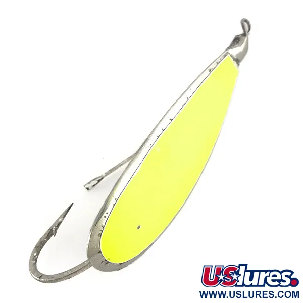 Vintage   Weedless Johnson Silver Minnow UV, 2/5oz Silver / Chartreuse / UV Glow in UV light, Fluorescent fishing spoon #7711