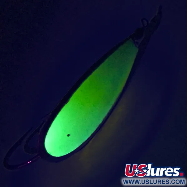 Vintage   Weedless Johnson Silver Minnow UV, 2/5oz Silver / Chartreuse / UV Glow in UV light, Fluorescent fishing spoon #7711