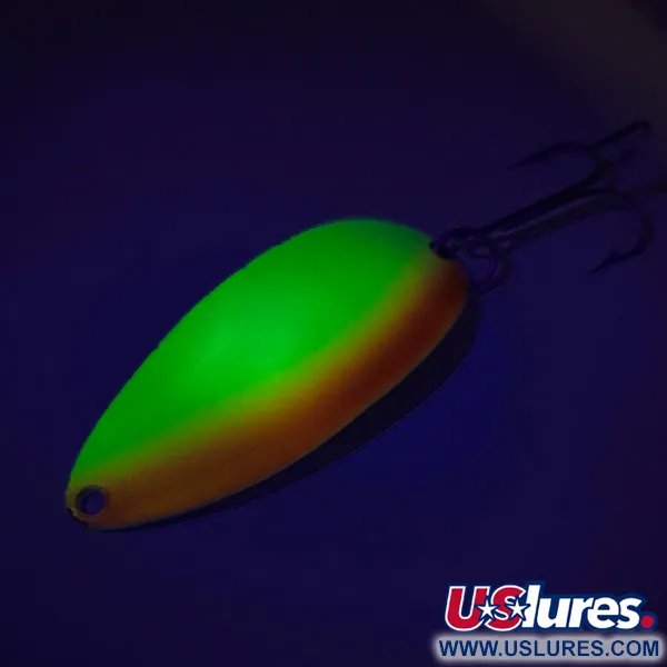 Vintage  Seneca Little Cleo (Hula Girl) UV, 1/2oz Yellow / Orange / Nickel fishing spoon #7723