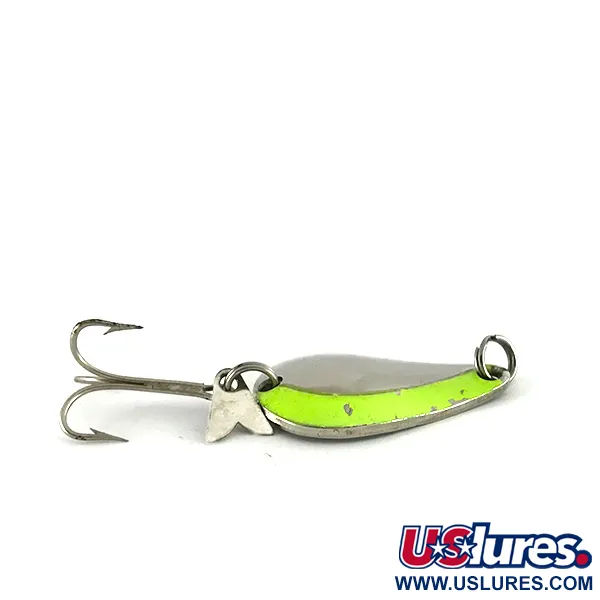 Vintage  Acme K.O. Wobbler UV, 1/4oz Nickel / Green fishing spoon #7730