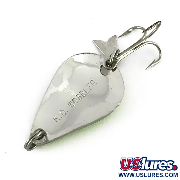 Vintage  Acme K.O. Wobbler UV, 1/4oz Nickel / Green fishing spoon #7730