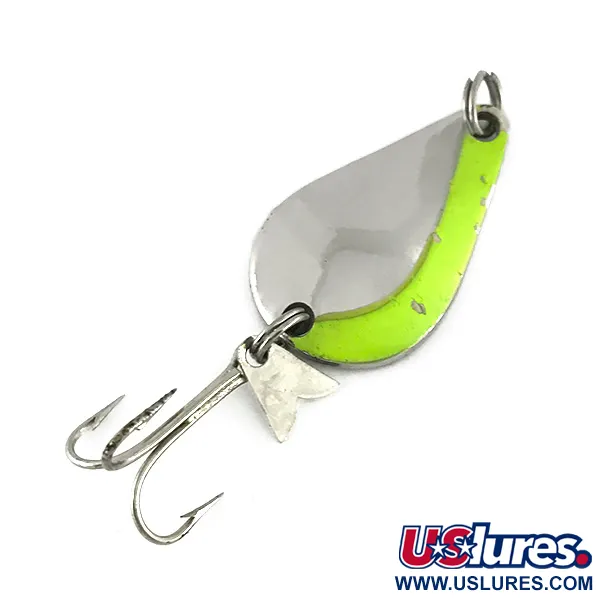 Vintage  Acme K.O. Wobbler UV, 1/4oz Nickel / Green fishing spoon #7730