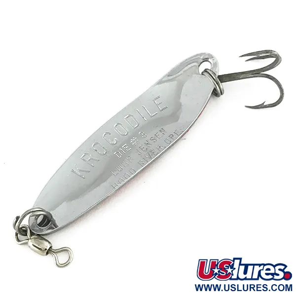 Vintage  Luhr Jensen Krocodile Die #3 UV, 1/3oz Hammered Nickel / Red fishing spoon #7735