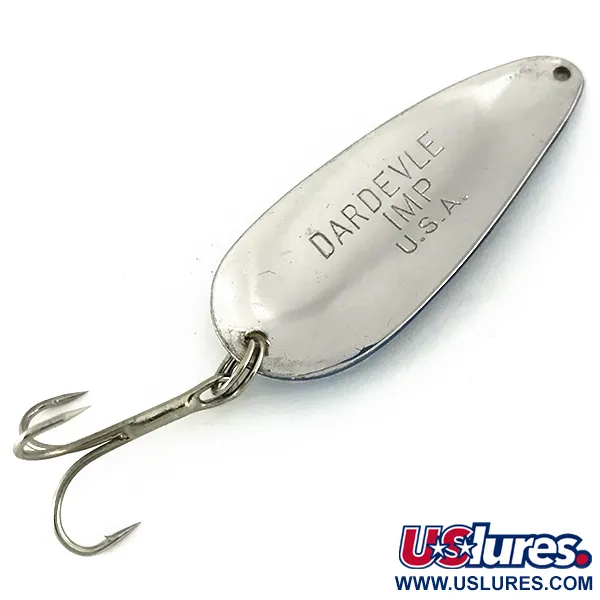 Vintage  Eppinger Dardevle Imp, 2/5oz Hammered Nickel / Blue fishing spoon #7740