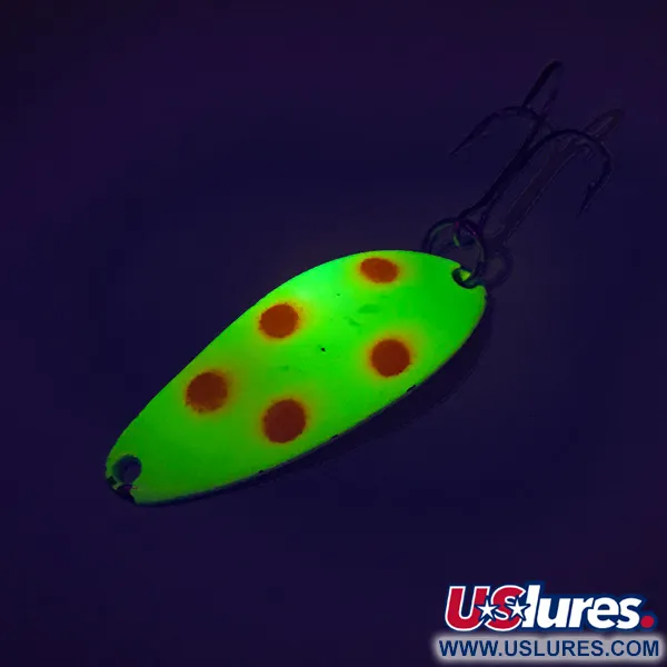 Vintage  Seneca Little Cleo UV, 1/4oz Yellow / Red / Nickel fishing spoon #7760