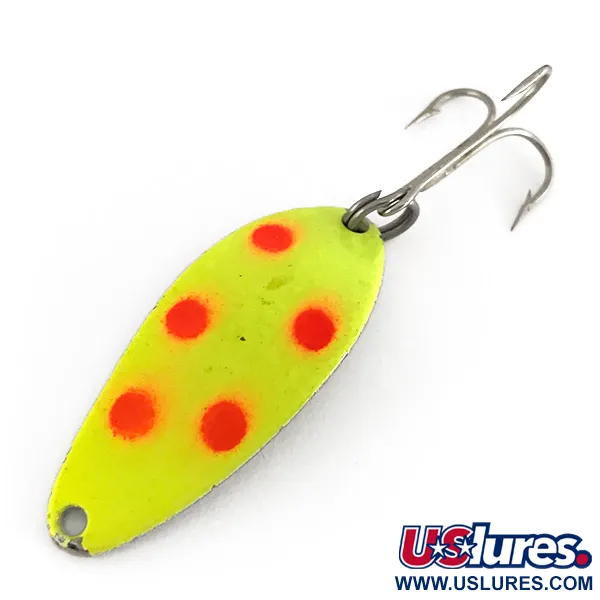 Vintage  Seneca Little Cleo UV, 1/4oz Yellow / Red / Nickel fishing spoon #7760