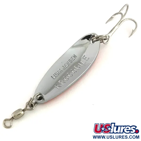 Vintage  Luhr Jensen Krocodile UV, 1/3oz Hammered Nickel / Red fishing spoon #7764