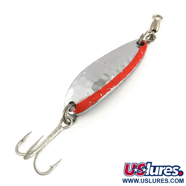 Vintage  Luhr Jensen Krocodile UV, 1/3oz Hammered Nickel / Red fishing spoon #7764