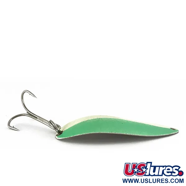 Vintage  Seneca Little Cleo (Hula Girl) trolling spoon Glow , 3/16oz White / Green / Nickel fishing spoon #7785