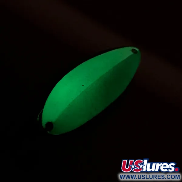 Vintage  Seneca Little Cleo (Hula Girl) trolling spoon Glow , 3/16oz White / Green / Nickel fishing spoon #7785