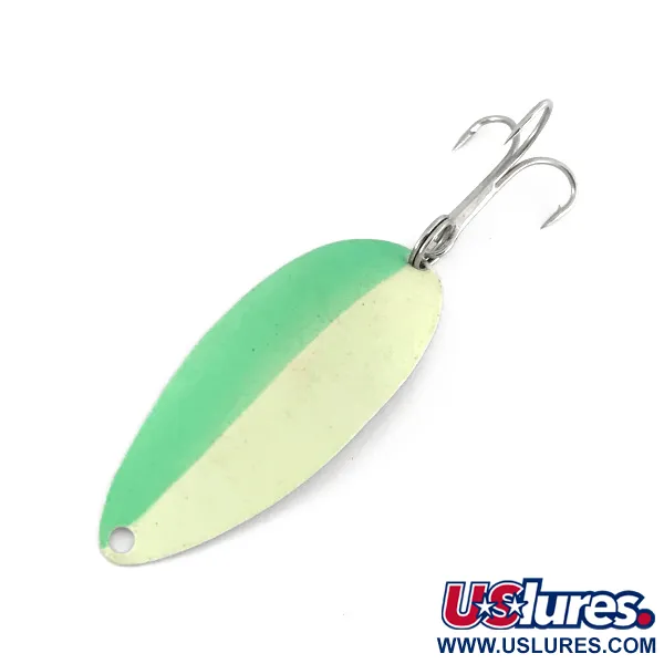 Vintage  Seneca Little Cleo (Hula Girl) trolling spoon Glow , 3/16oz White / Green / Nickel fishing spoon #7785