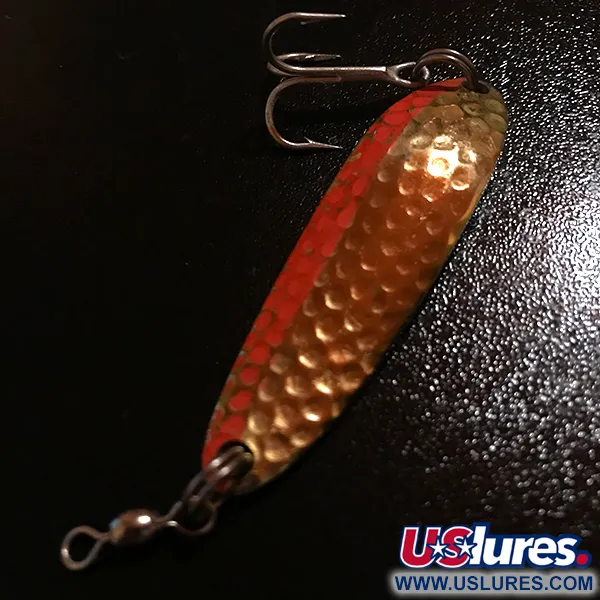 Vintage  Luhr Jensen Krocodile Die #3, 1/3oz Hammered Gold / Orange fishing spoon #7824