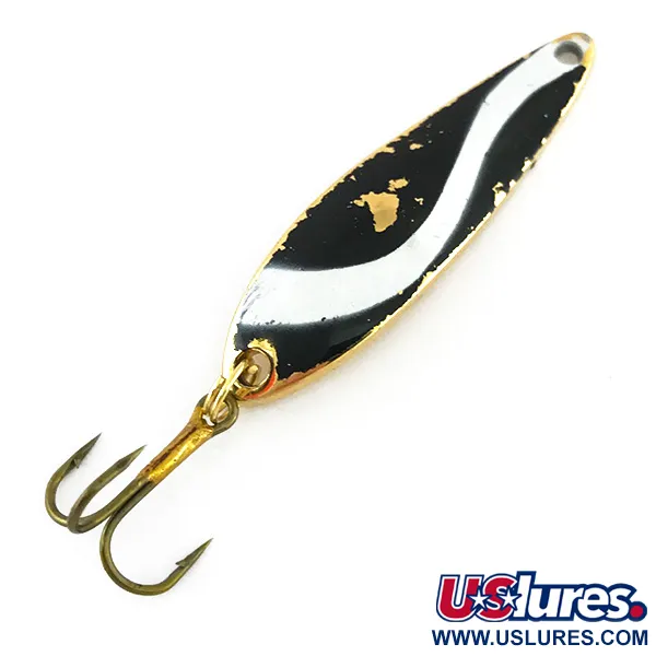 Vintage  Acme Fiord Spoon Jr , 1/4oz Black / White / Gold fishing spoon #7863