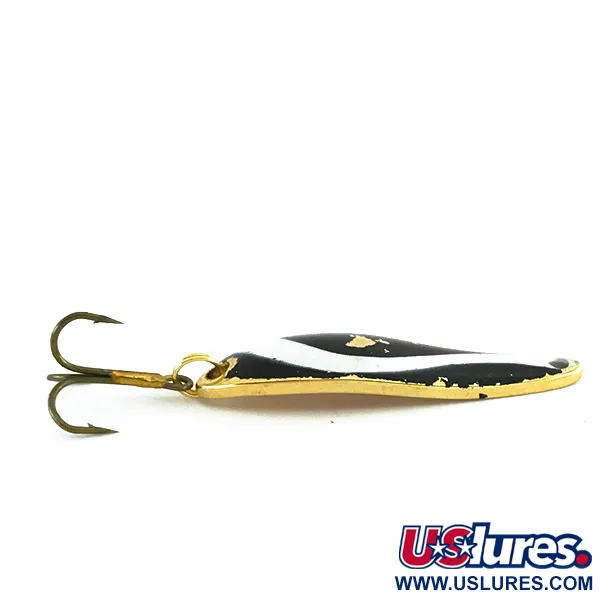 Vintage  Acme Fiord Spoon Jr , 1/4oz Black / White / Gold fishing spoon #7863