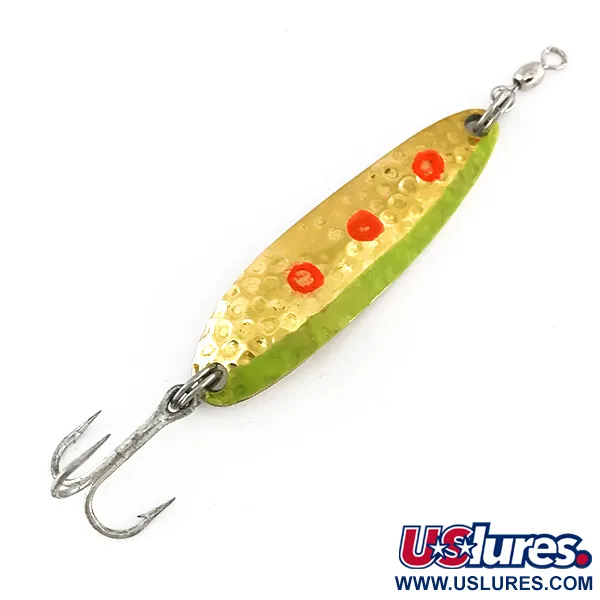 Vintage  Luhr Jensen Krocodile Die #3, 1/3oz Hammered Gold / Green / Red fishing spoon #7896