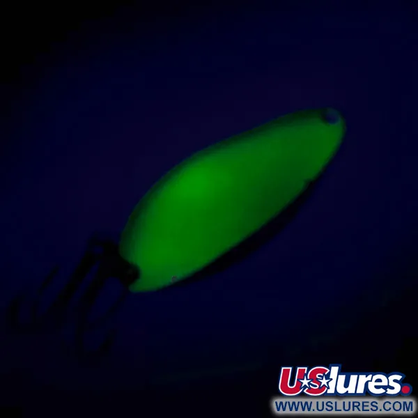 Vintage  Seneca Little Cleo (Hula Girl) trolling spoon UV, 1/8oz Yellow / Green / Nickel UV Glow in UV light, Fluorescent fishing spoon #7929