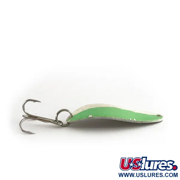 Vintage  Seneca Little Cleo (Hula Girl) Glow , 1/3oz Green / White / Nickel fishing spoon #7930
