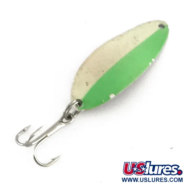 Vintage  Seneca Little Cleo (Hula Girl) Glow , 1/3oz Green / White / Nickel fishing spoon #7930