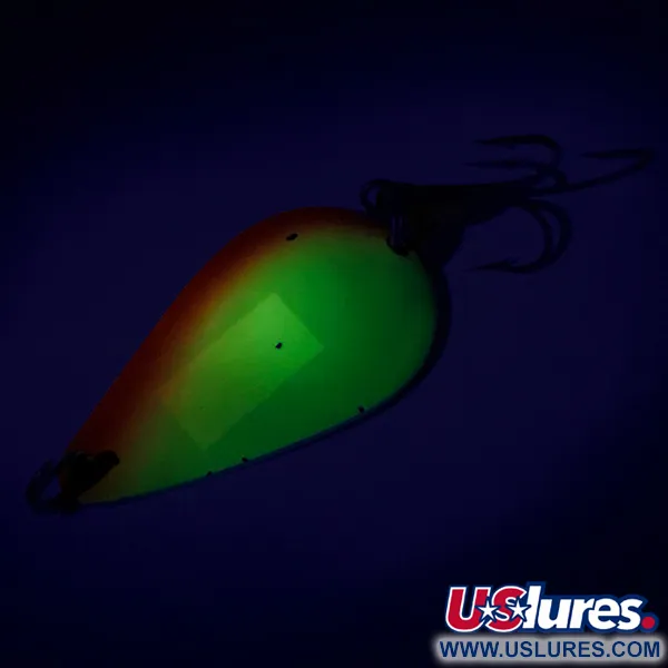 Vintage  Acme K.O. Wobbler UV, 3/4oz Orange / Yellow / Nickel fishing spoon #7933