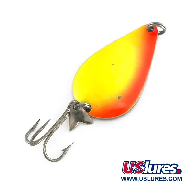 Vintage  Acme K.O. Wobbler UV, 3/4oz Orange / Yellow / Nickel fishing spoon #7933