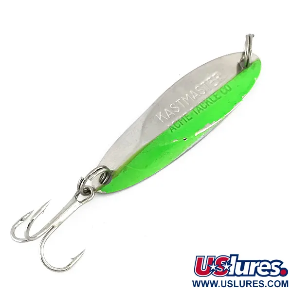 Vintage  Acme Kastmaster UV, 3/8oz Nickel / Fluorescent Green fishing spoon #7961