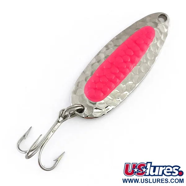Vintage   Blue Fox Pixee UV, 1/4oz Hammered Nickel / Pink fishing spoon #8022
