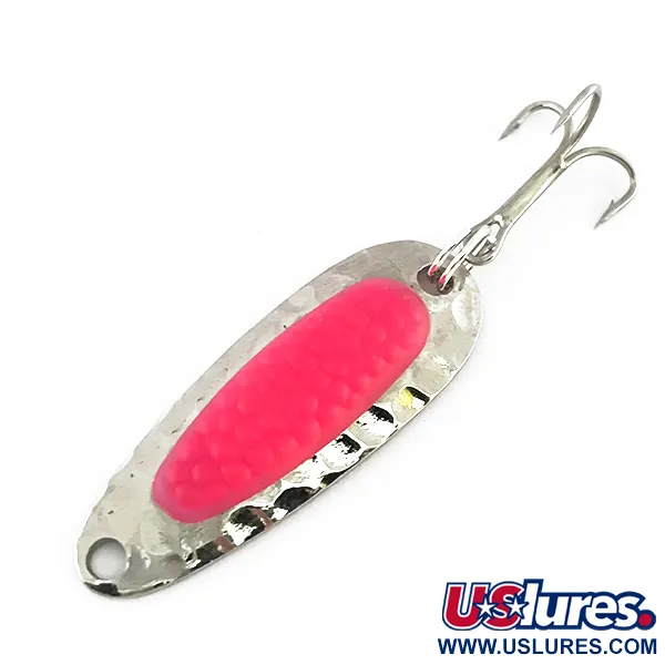 Vintage   Blue Fox Pixee UV, 3/16oz Hammered Nickel / Pink fishing spoon #8023