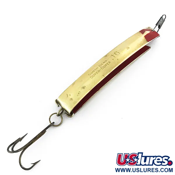 Vintage  Luhr Jensen Super-Duper 516, 2/3oz Brass / Red fishing spoon #8096