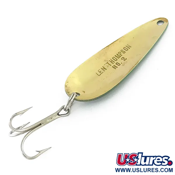 Vintage   Len Thompson #2, 1oz Green / Brass fishing spoon #8107