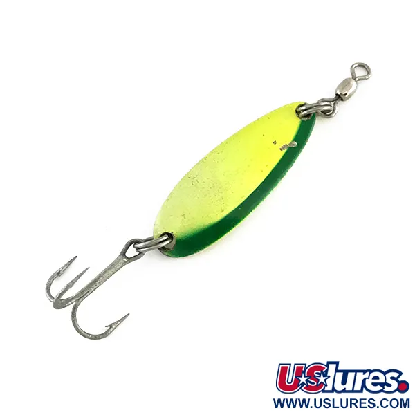 Vintage  Luhr Jensen Krocodile UV, 1/3oz Yellow / Green fishing spoon #8112