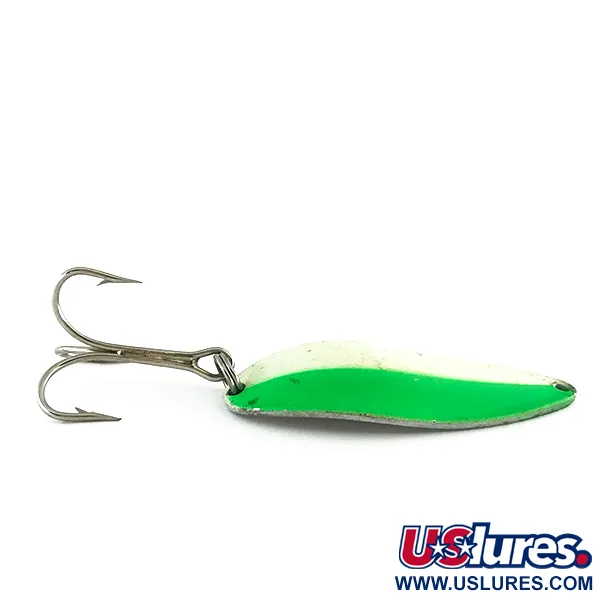 Vintage   Acme Little Cleo Glow, 3/4oz White / Green / Nickel fishing spoon #8171