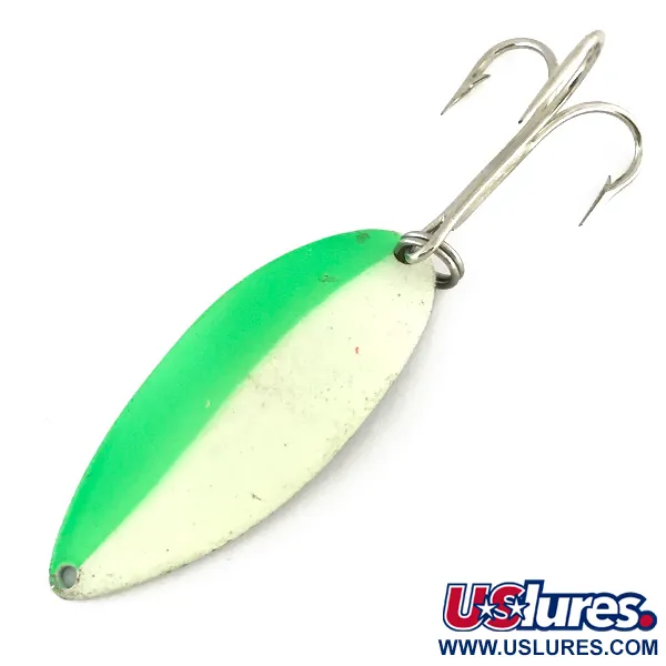 Vintage   Acme Little Cleo Glow, 3/4oz White / Green / Nickel fishing spoon #8171