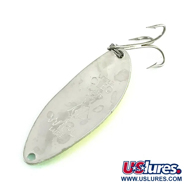 Vintage  Seneca Little Cleo (Hula Girl) UV, 1/2oz Yellow / Green / Nickel fishing spoon #8189