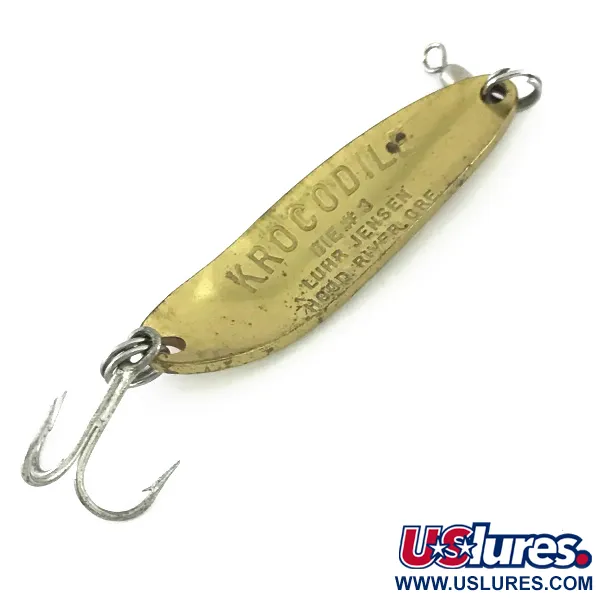 Vintage  Luhr Jensen Krocodile Die #3 UV, 1/2oz Hammered Brass / Orange fishing spoon #8192
