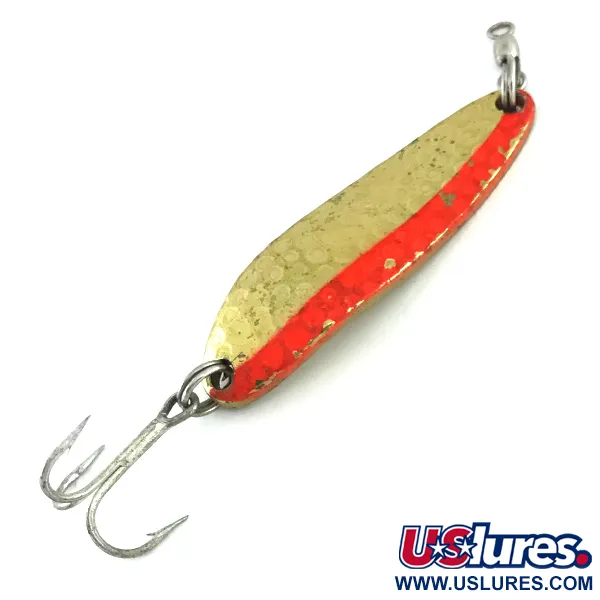 Vintage  Luhr Jensen Krocodile Die #3 UV, 1/2oz Hammered Brass / Orange fishing spoon #8192