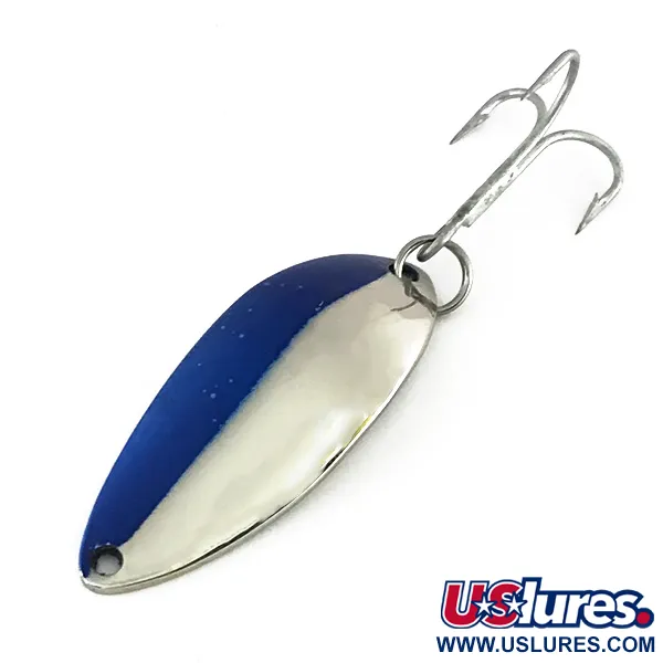 Vintage  Luhr Jensen Krocodile Stubby, 1/2oz Nickel / Blue fishing spoon #8233