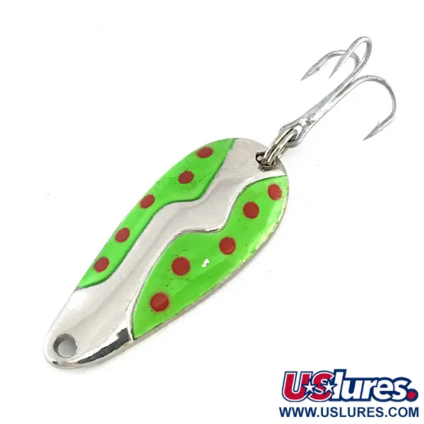 Vintage  Acme Kamlooper, 2/5oz Nickel / Green / Red fishing spoon #8253