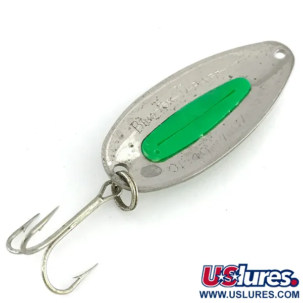 Vintage   Blue Fox Pixee UV, 3/4oz Hammered Nickel / Green fishing spoon #8281