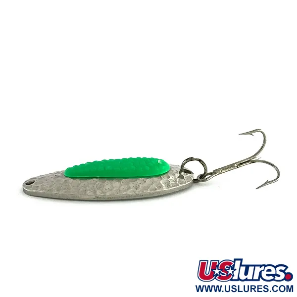 Vintage   Blue Fox Pixee UV, 3/4oz Hammered Nickel / Green fishing spoon #8281
