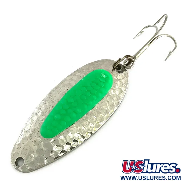Vintage   Blue Fox Pixee UV, 3/4oz Hammered Nickel / Green fishing spoon #8281