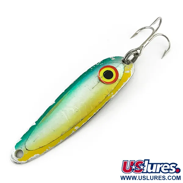 Vintage   Wolverine tackle Cobra, 1/2oz Silver / Yellow / Green fishing spoon #8311