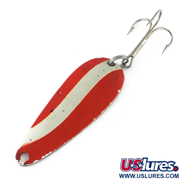 Vintage  Worth Chippewa Steel Spoon, 1/3oz Red / White / Nickel fishing spoon #8414