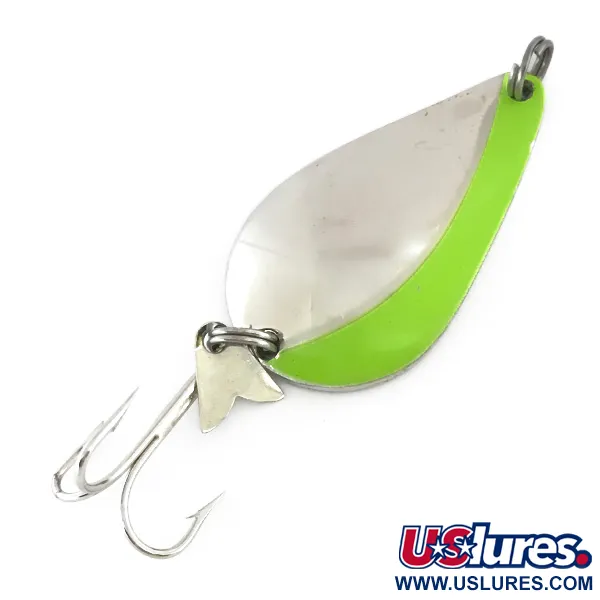 Vintage  Acme K.O. Wobbler UV , 3/4oz Nickel / Green fishing spoon #8421