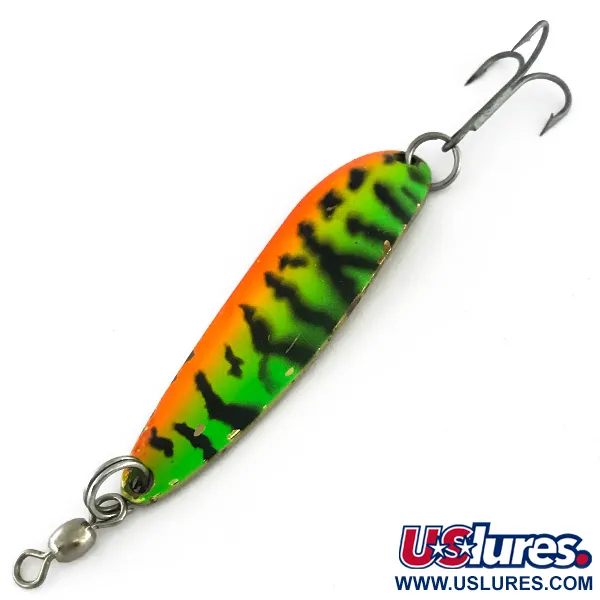 Vintage  Luhr Jensen Krocodile Die #4 UV, 1/2oz Fire Tiger fishing spoon #8466