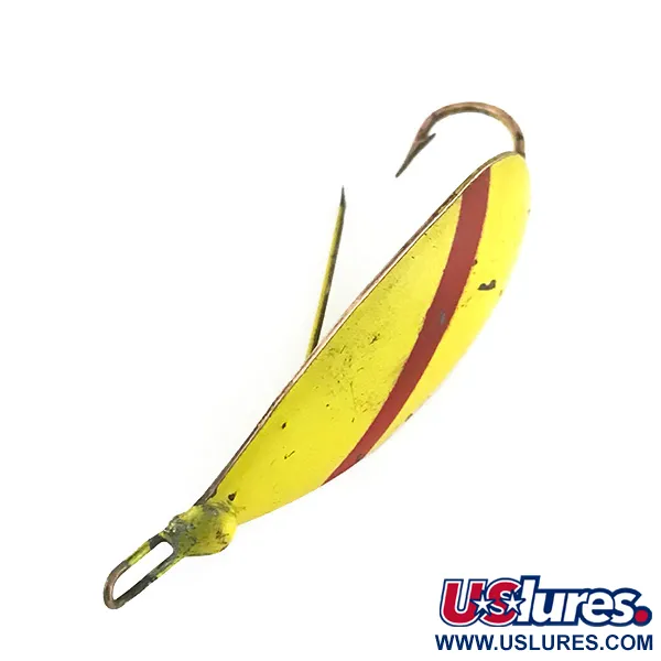 Vintage   Weedless Johnson Silver Minnow, 3/16oz Yellow / Red fishing spoon #8492
