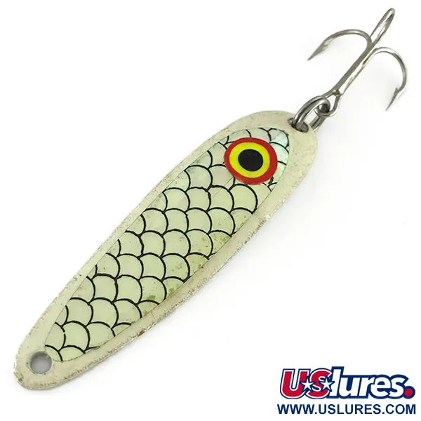 Vintage   Wolverine tackle Cobra Glow, 1/2oz White / Nickel fishing spoon #8513