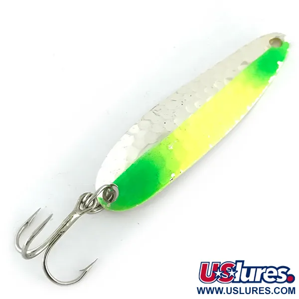 Vintage   Wolverine tackle Cobra UV, 1/2oz Hammered Nickel / Chartreuse fishing spoon #8514