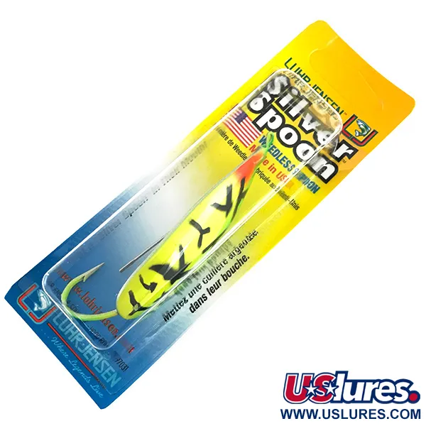  Luhr Jensen Weedless Silver Spoon UV, 3/4oz Fire Tiger UV Glow in UV light, Fluorescent fishing spoon #8552