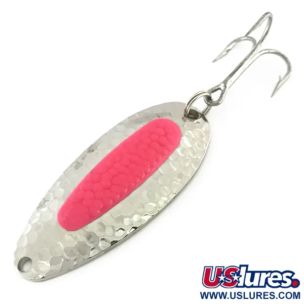 Vintage   Blue Fox Pixee , 3/4oz Hammered Nickel / Pink fishing spoon #8577